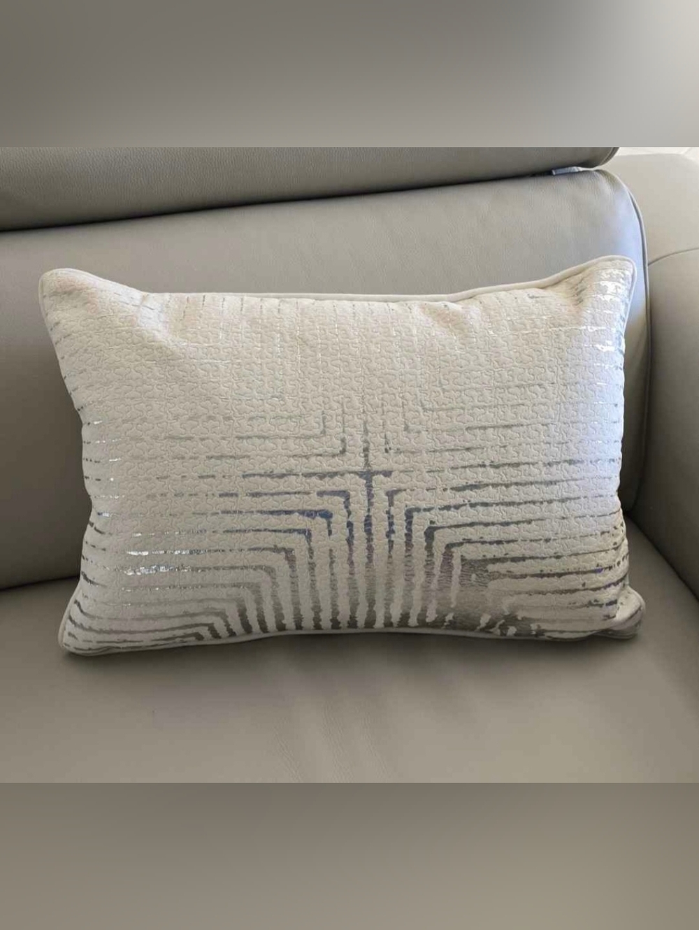 Ivory & Silver Velvet Lumbar Accent Pillow 19" X 13" X 6"- NWT